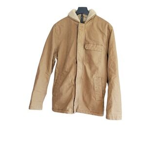 Gap Sherpa Lined Canvas Jacket Tan Brown Workwear Coat Medium Tall MT Palomino